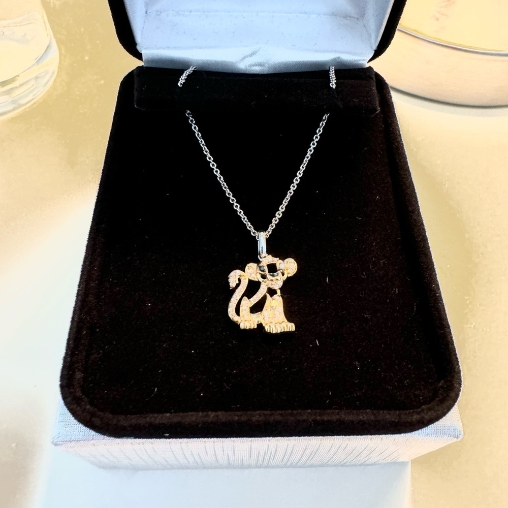 Disney Lion King Simba Black White Diamond Necklace Sterling Silver Yellow Gold